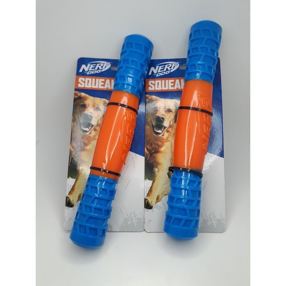 (2) Nerf Dog Blue Orange Squeak Stick Dog Toy Fetch Chew - Picture 1 of 6